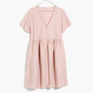 Madewell V-Neck Button Front Linen Blend Minidress